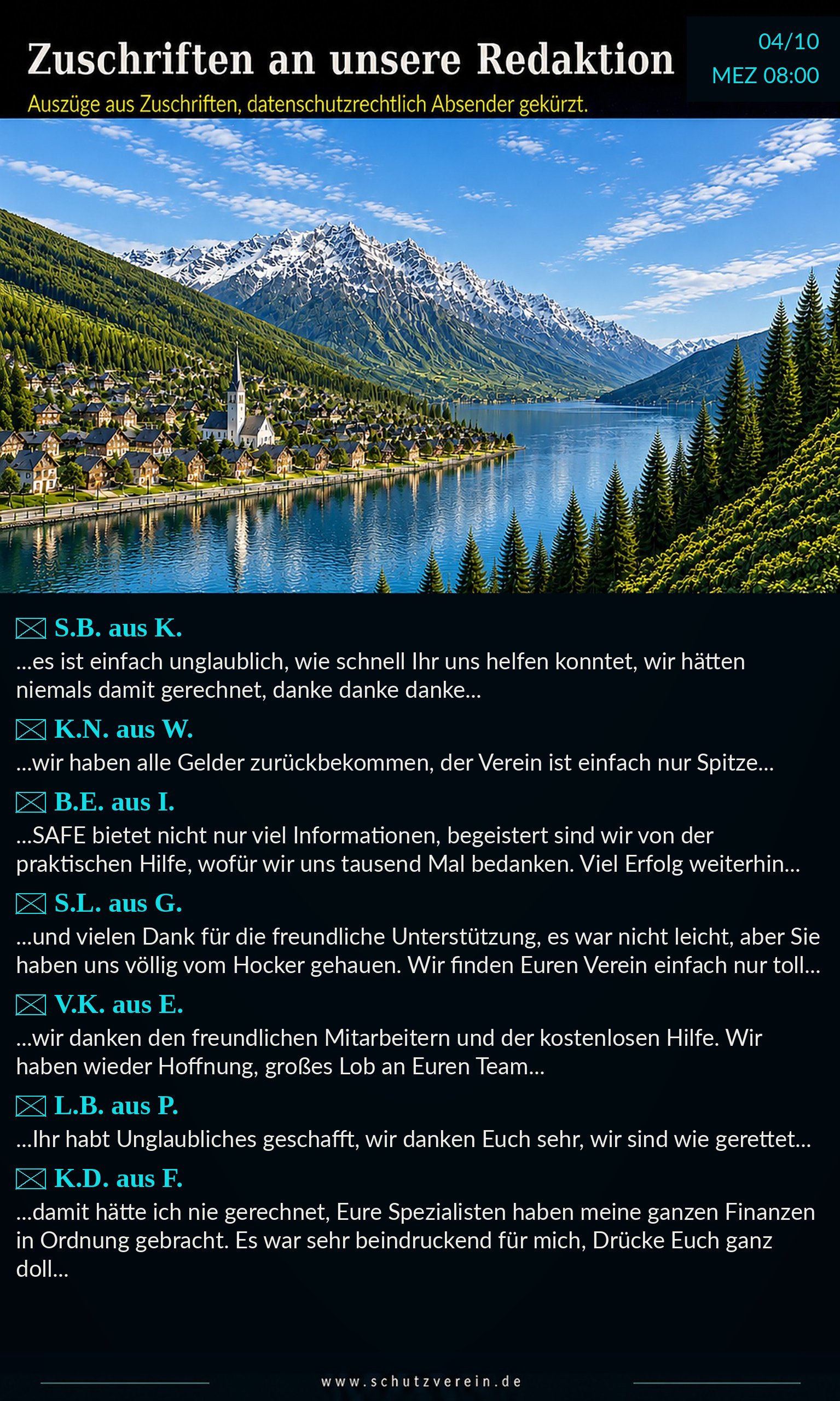 Zuschriften an unsere Redaktion, Teil 4 von 10, 08:00 Uhr MEZ: Auszüge aus Leserzuschriften, Absender datenschutzrechtlich gekürzt