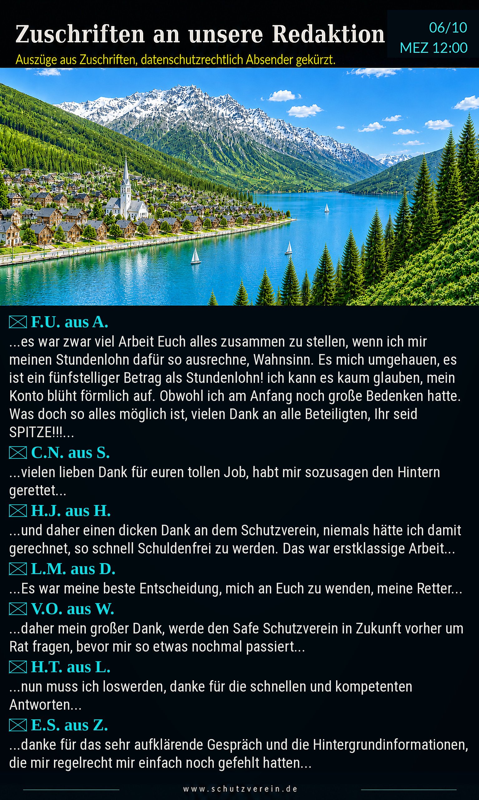 Zuschriften an unsere Redaktion, Teil 6 von 10, 12:00 Uhr MEZ: Auszüge aus Leserzuschriften, Absender datenschutzrechtlich gekürzt