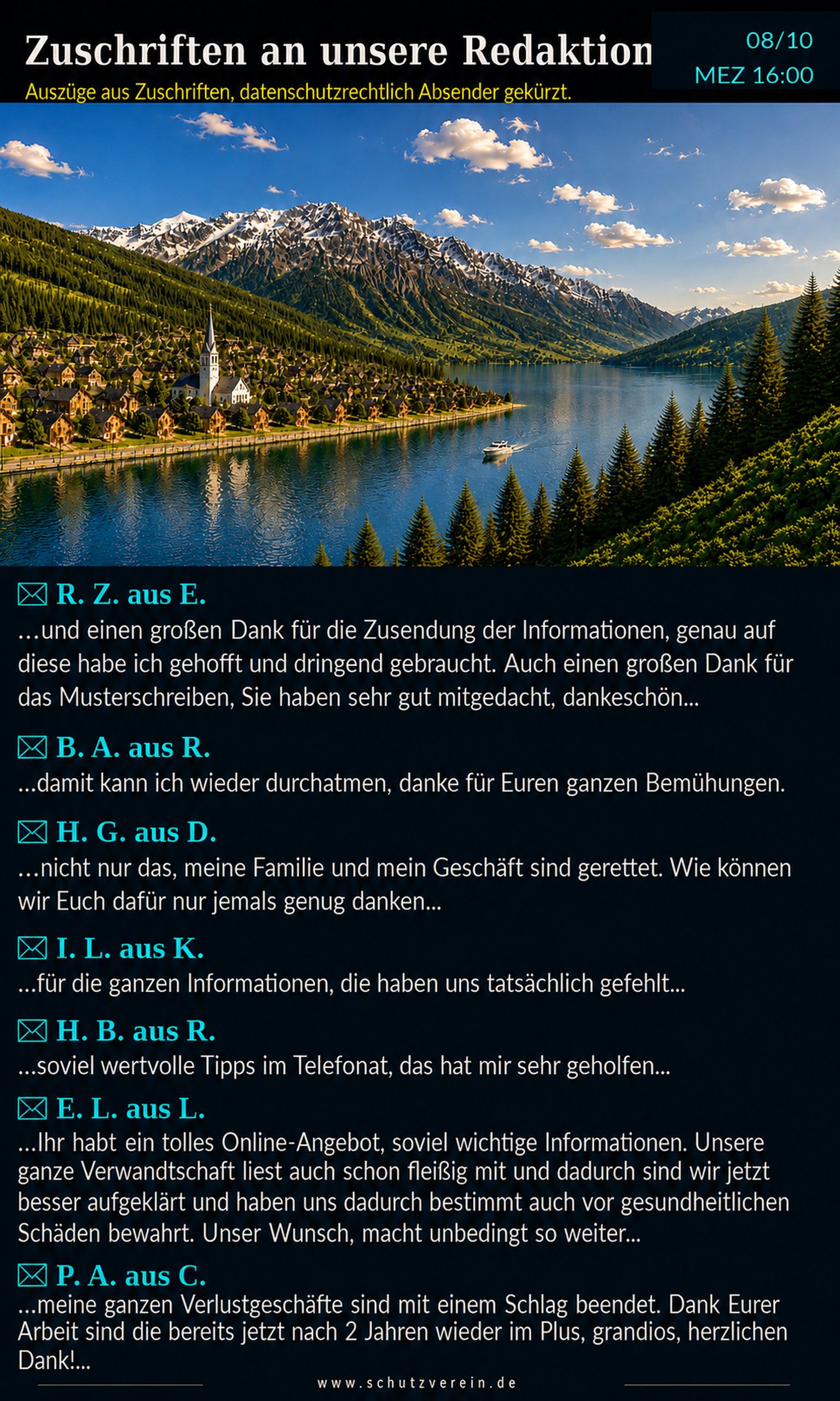 Zuschriften an unsere Redaktion, Teil 8 von 10, 16:00 Uhr MEZ: Auszüge aus Leserzuschriften, Absender datenschutzrechtlich gekürzt