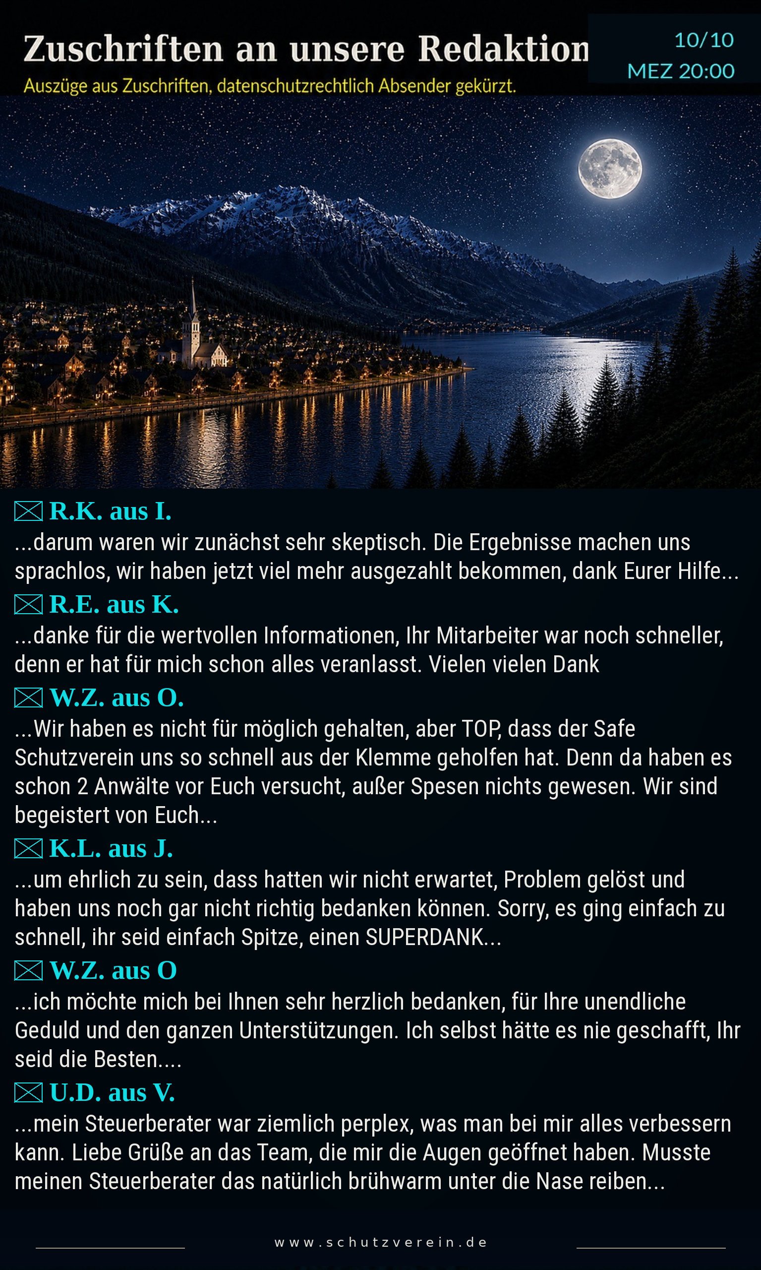 Zuschriften an unsere Redaktion, Teil 10 von 10, 20:00 Uhr MEZ: Auszüge aus Leserzuschriften, Absender datenschutzrechtlich gekürzt