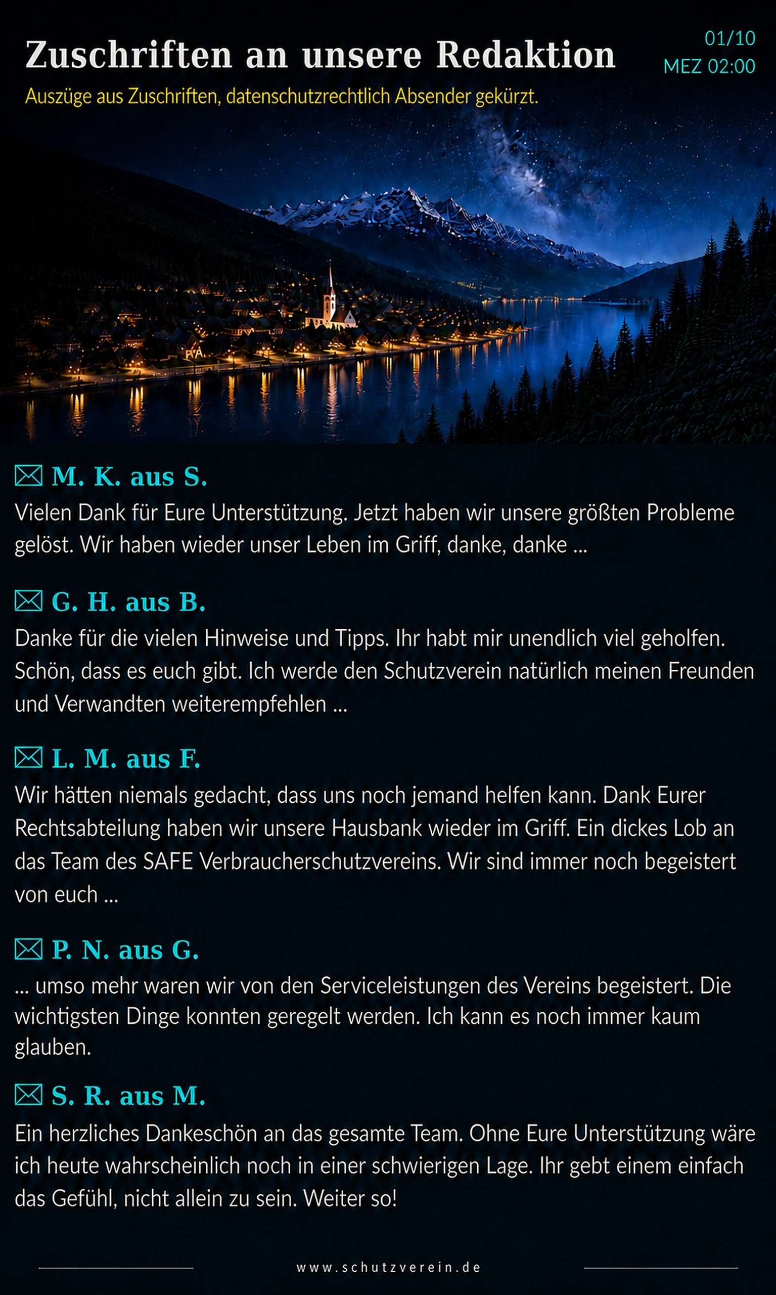 Zuschriften an unsere Redaktion, Teil 1 von 10, 02:00 Uhr MEZ: Auszüge aus Leserzuschriften, Absender datenschutzrechtlich gekürzt