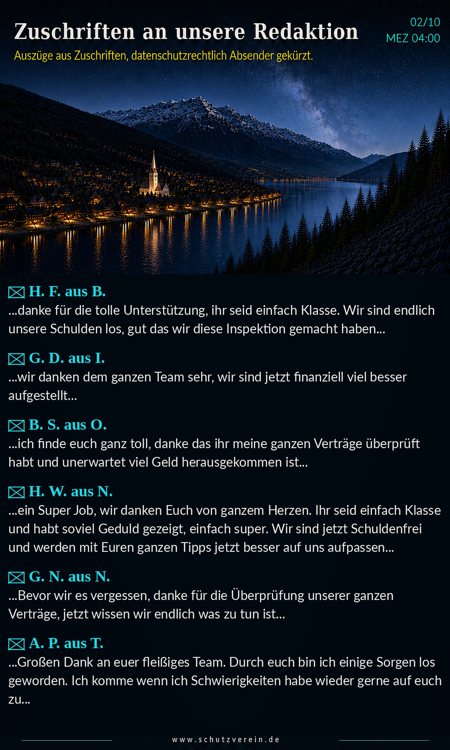 Zuschriften an unsere Redaktion, Teil 2 von 10, 04:00 Uhr MEZ: Auszüge aus Leserzuschriften, Absender datenschutzrechtlich gekürzt